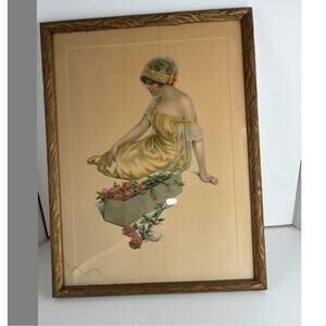 Art Photograph Lithograph the Message of the Roses Bessie Gutan 1915 #641